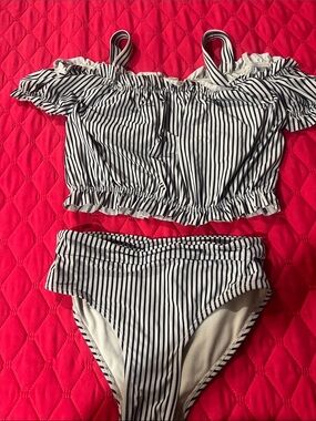 Habitual Girls Navy and White Striped Two-Piece Swim Bikini
